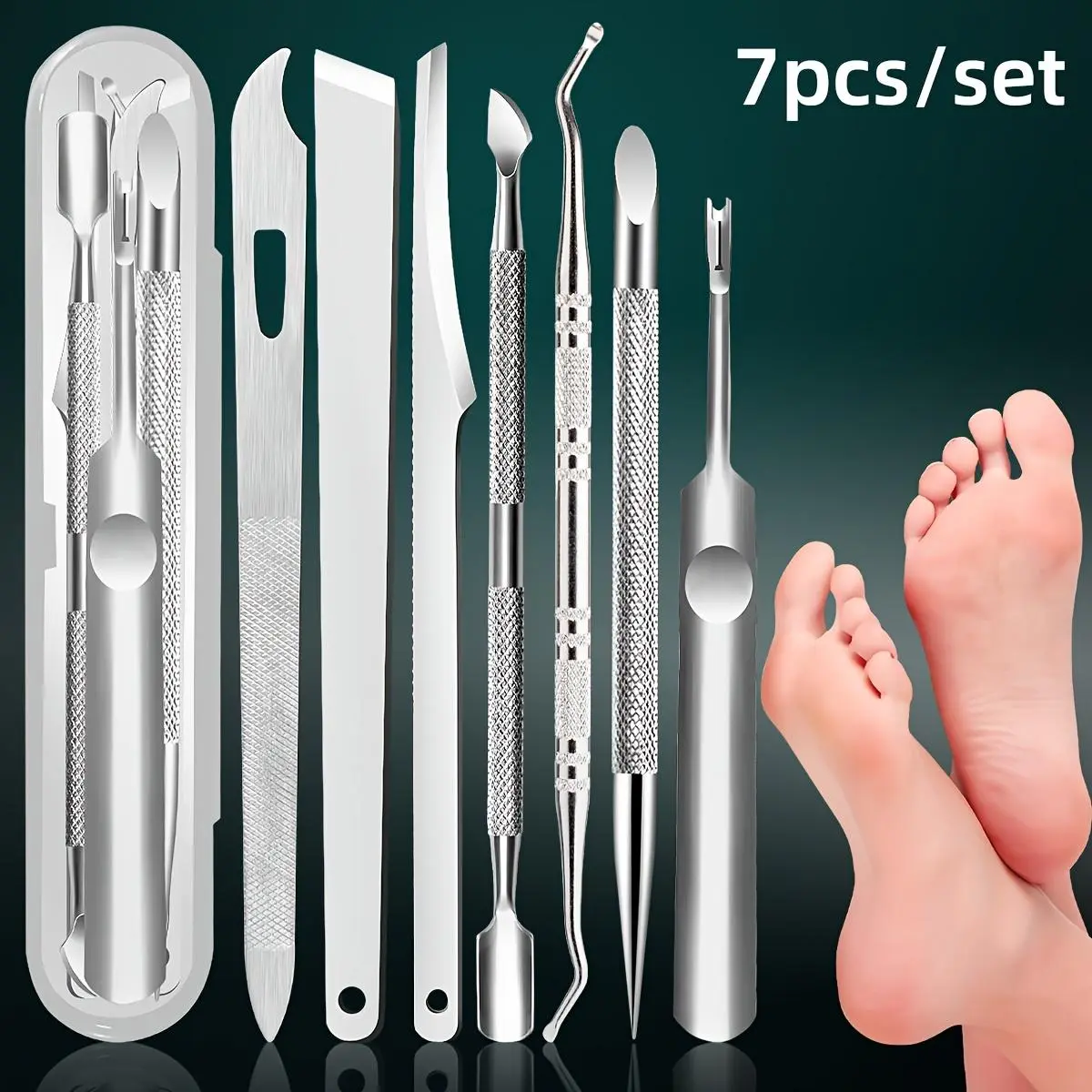 7 professional pedicure sets, stainless steel foot care tools, dead skin scraper, cuticle pliers, male and female foot files, self-care gifts. cutters nail drill callus remover for feet uv led nail lamp