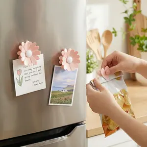 Magnetic Bag Clip Set (6 Clips + Base) — Adorable Cherry Blossom-Shaped Food Bag Clips, Ideal for Snacks, Bread, Pet Food, and Refrigerator Storage, Aesthetic, Coffee