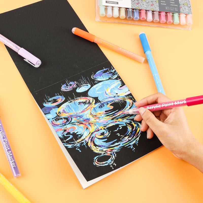 [Flash Sale] Grabie Acrylic Markers Paint Pens Set (Drawing Pad Included), for Rock Painting, Ceramic, Canvas, Plastic, Glass artmarkers acrylic paintmarkers, coloring, artist, creative, durable, glossy, easily, waterproof, gift for valentines's day