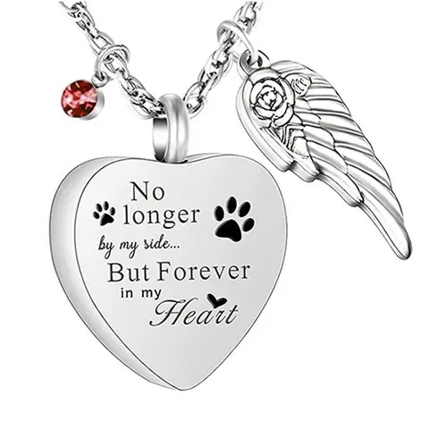 6564 New Style Stainless Steel Heart-Shaped Wings Necklace for Commemorative Relatives Pet Necklace with Ashes Hair Perfume Pendant