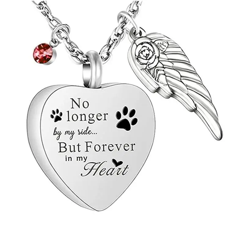 6564 New Style Stainless Steel Heart-Shaped Wings Necklace for Commemorative Relatives Pet Necklace with Ashes Hair Perfume Pendant