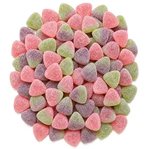 Vegan Sour Fruit Candy - 1 lb Bulk Assorted Watermelon Peach Cherry Sugar Sanded Gelatin Free Gummies. Made with Real Fruit Puree