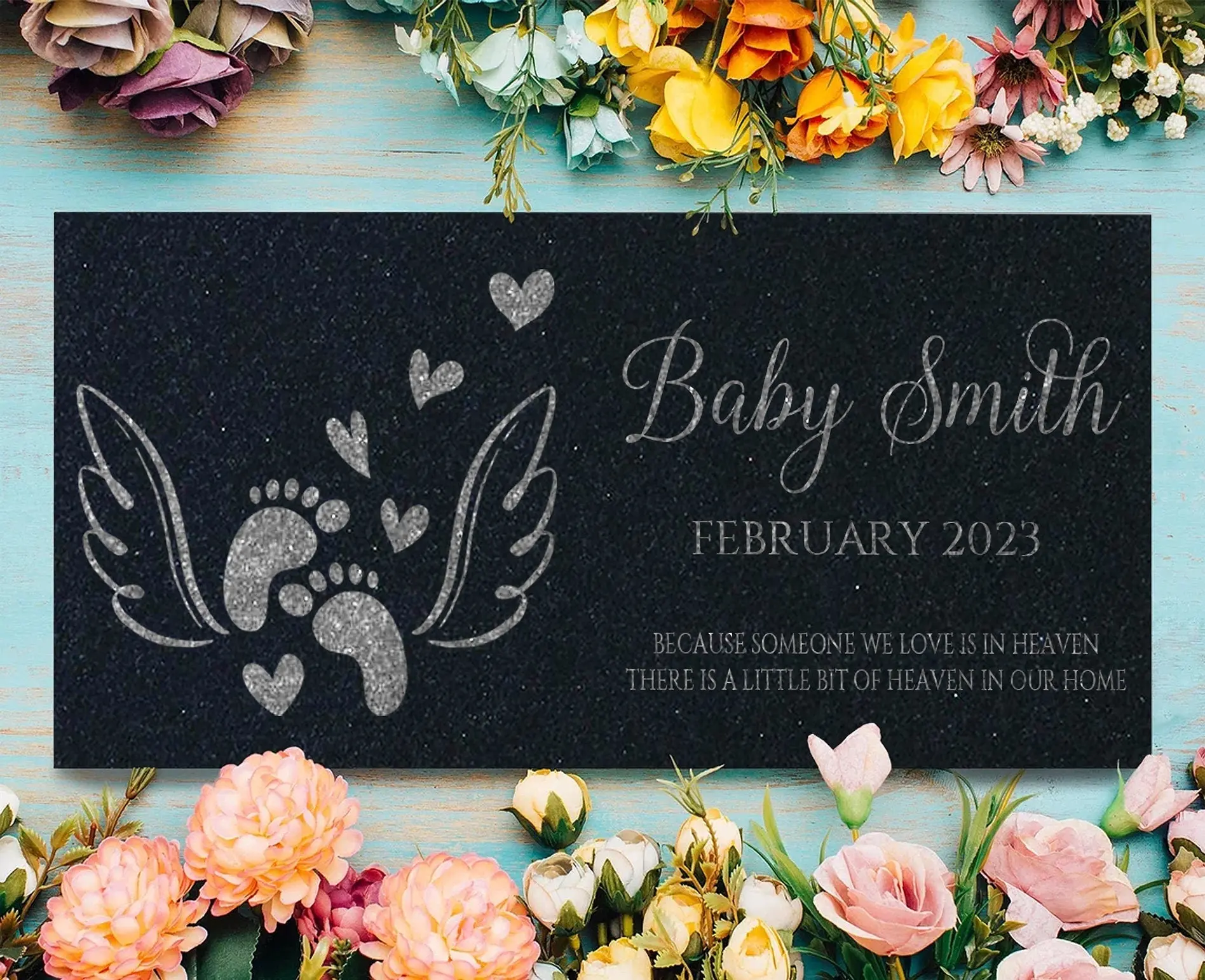 Granite Baby Headstone: Stillborn Pregnancy Loss Keepsake | Baby Footprints Memorial | Sympathy Gifts For Mom | In the Arms of Jesus