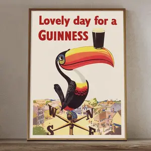 Vintage Guinness Toucan Unframed Poster - Classic Irish Beer Advertising Print - Retro Pub Wall Art Decor - Iconic "Lovely Day for a Guinness" Illustration