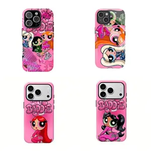 Powerpuff Girls Vibrant Cartoon Phone Case, Trendy Anime Style Tough Shockproof Durable Cover, Compatible with iPhone 11-17 Pro Max/Plus and Samsung Galaxy S23-25, Gift for Teens Fashion Lovers