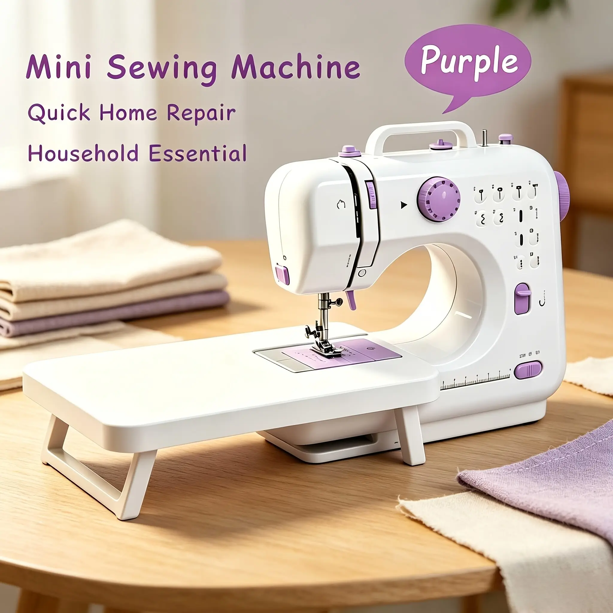 Mini portable electric sewing machine, ideal for beginners and home use; 12-stitch compact electric sewing machine with foot pedal and extension table; easy to operate, perfect for everyday clothing repairs and crafts, and an excellent gift for holidays.