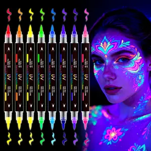 Glow in The Dark Face Paint Markers 8Pack 16 Colors, Black Light Neon Body Paint Pens for Skin, Washable UV Temporary Tattoo for Birthday Glow Party Supplies Halloween Makeup Easter Basket Stuffers
