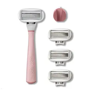 Flamingo 5-Blade Razors for Women – Includes 1 Razor Handle, 4 Blade Refills, and 1 Shower Holder – Rose