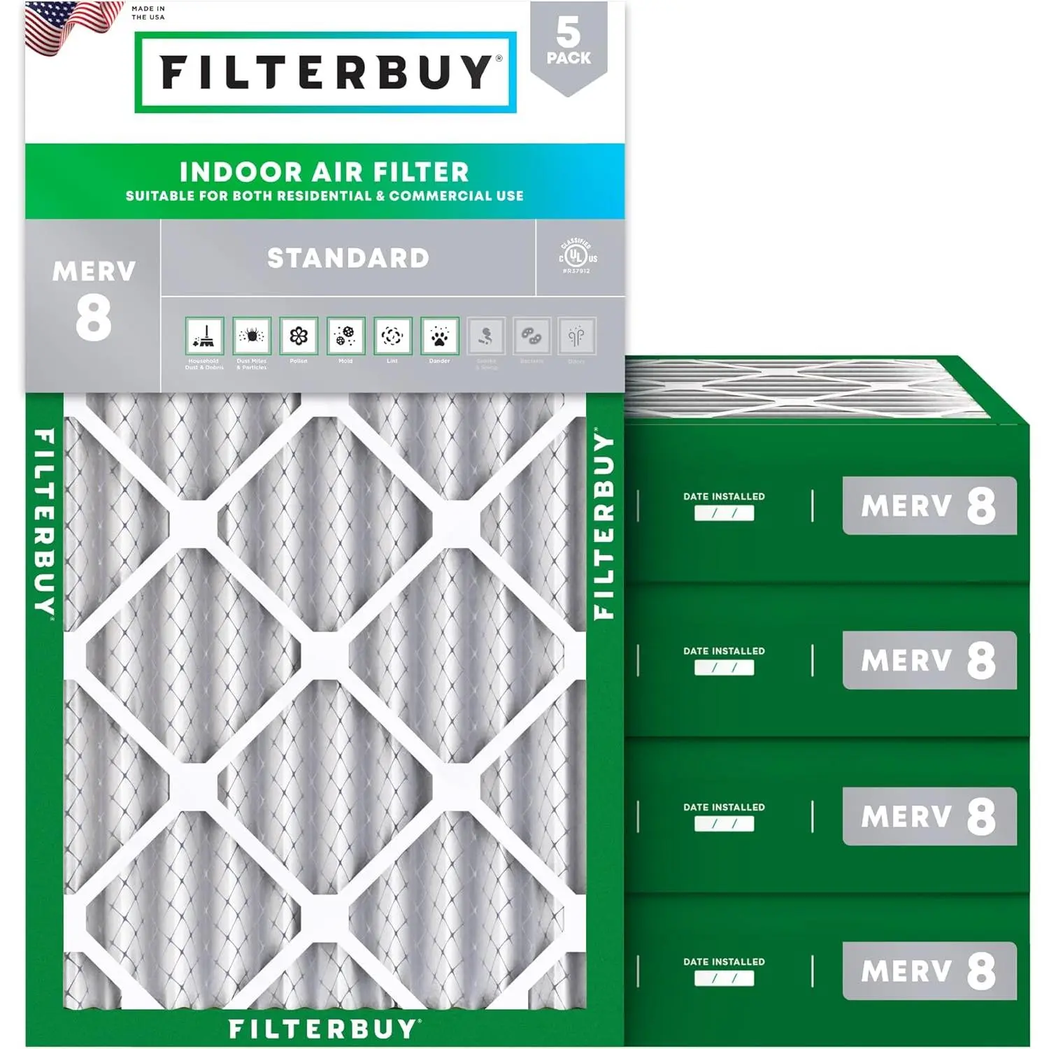 Filterbuy 18x30x4 HVAC AC Furnace Heat Pump Air Filter (5-Pack), Pleated MERV 8 Dust Defense Filters (Actual Size: 17.50x29.50x3.75 Inches)