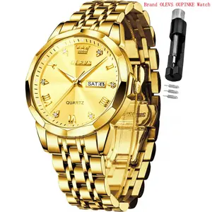 Brand OLEVS Watch for Men Diamond Business Dress Analog Quartz Stainless Steel Waterproof Luminous Date Two Tone Luxury Casual Wrist Watch