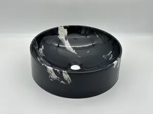 Marble-Lite Luna Vessel Sink - Round Basin with Black Marble Finish & Natural White Veining, Scratch & Stain Resistant, 15.5" x 5" Size