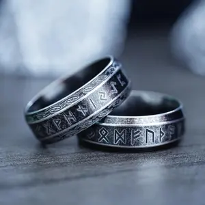 Stainless Steel Retro Viking Rune Ring - Fashion, Simple Nordic Celtic Knot Design, Men's & Women's Couple Amulet Jewelry, Wholesale Retro Rings