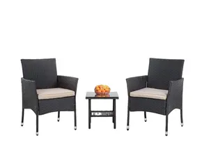 FDW Outdoor Wicker Bistro Rattan Chair Conversation Sets with Coffee Table for Yard Backyard Lawn Porch Poolside Balcony