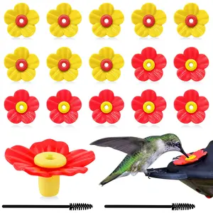 16 Sets Hummingbird Feeder Replacement Flowers with 2 Cleaning Brushes - Hummingbird Feeders Parts for Outdoors Feeding Ports Bee Guards Pet Bird Replacement Flowers Kit