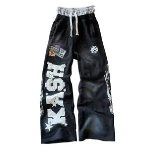 Mens Baggy Sweatpants Cotton Blend Fabric Streetwear Daily Wear Retro Y2K Style Letter Patch Double Layer Design Hip Hop Gothic Elastic Waist Jogging Casual Pants For Men Boys Adults