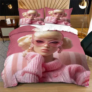 Barbie Mean Girl Print Soft Durable, Includes 1 Fitted Sheet and 1 or 2 Pillowcases, Excluding The Core And Pillow Core, Modern Style Bedroom Decor, Soft Bedding Sets