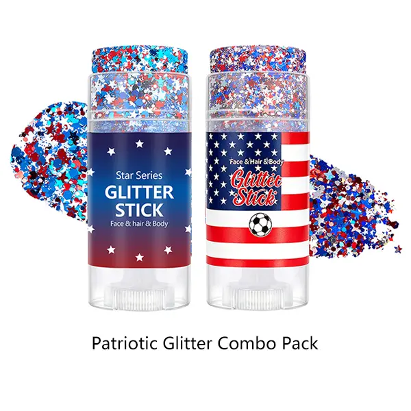 Patriotic Red White Blue Star Glitter Stick, Multi-Use Face Hair Body Sparkle Gel, Cool Shimmer Accessory For All Holiday Party Outfits