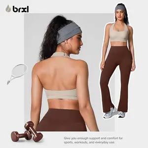 BRXL Womens Halter Sports Bra Adjustable Straps Open Back Workout Top Padded Crop Tank Top Gym Yoga Bra with Removable Padded Lightweight Racerback Design Sweat Wicking for Training Fitness Running