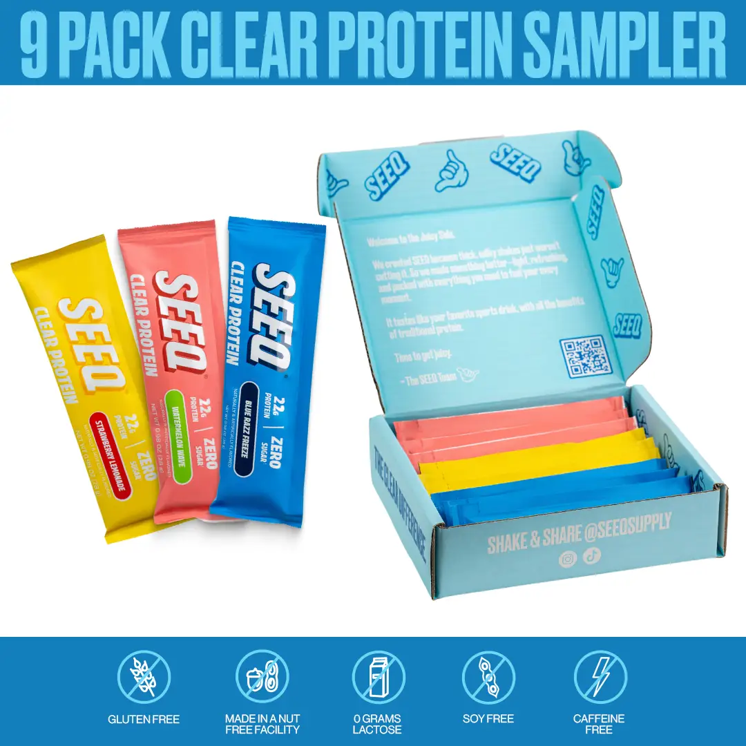SEEQ Clear Protein Powder - 22g Whey Isolate Per Serving - Zero Sugar & 0 Lactose - Post Workout Fitness Nutrition - On-The-Go Sticks - Blue Razz Free