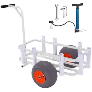 Beach Fishing Cart, 300 lbs Load Capacity, Fish and Marine Cart with Two 13" Big Wheels PU Balloon Tires for Sand, Heavy-Duty Aluminum Pier Wagon Trolley with 8 Rod Holders for Fishing, Picnic