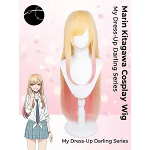Marin Kitagawa Cosplay Wig- My Dress-Up Darling , Long Straight Blonde Pink Gradient Anime Wig with Bangs for Women Costume Party