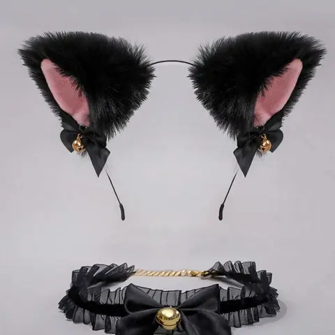 Cute Cat Ear Headband and Bow Bell Necklace Set, Kawaii Cosplay Pet Costume Accessories, Themed Headwear, Perfect for Cosplay Parties, Party Accessory
