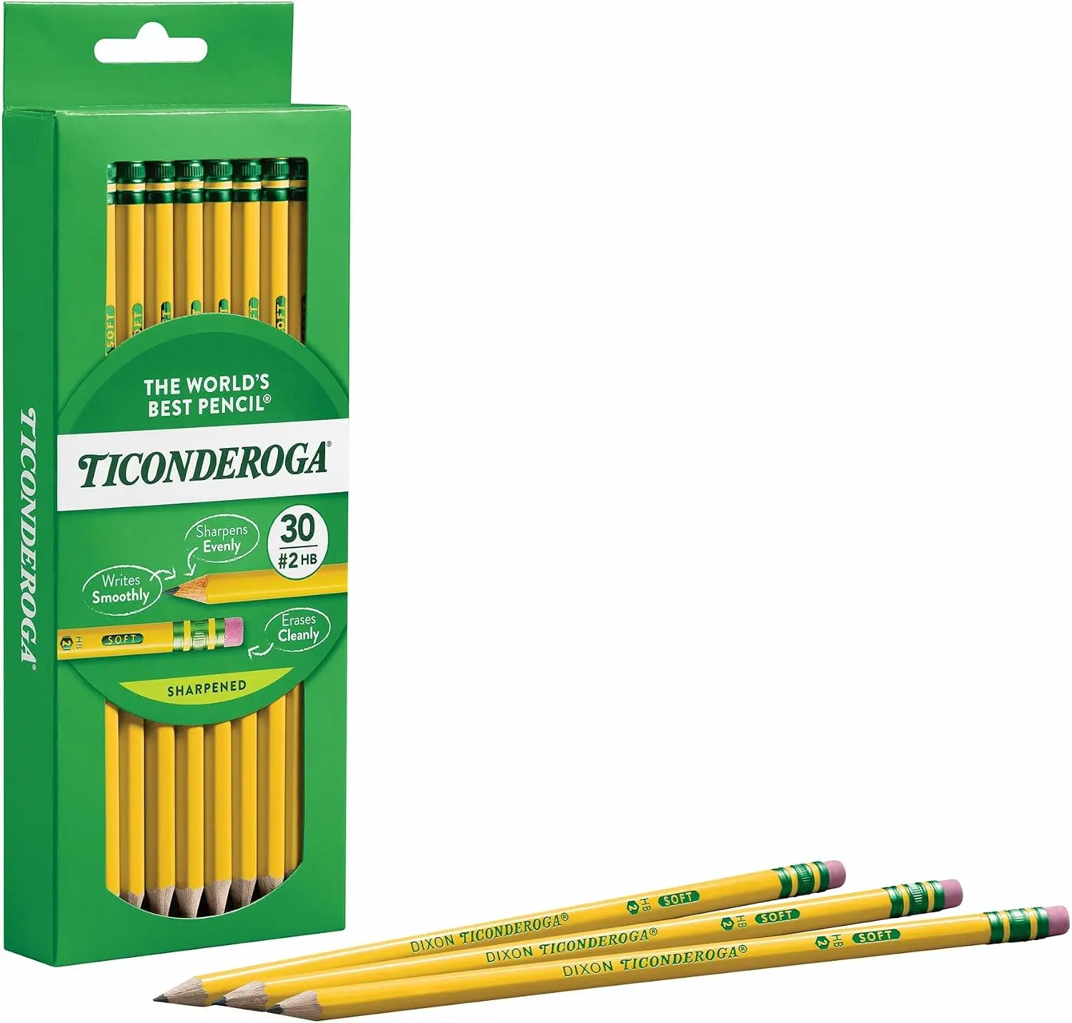 30-Count Pre-Sharpened #2 HB Graphite Pencils with Erasers, Yellow Wood-Cased Writing Pencils