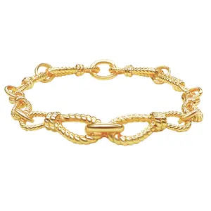 RYQEN Gold Plated Twisted Rope Chain Bracelet Vintage Style Unisex Jewelry for Girls and Women Classic Magnetic Copper Circle Money Attraction Fashion Accessory Christmas Gift