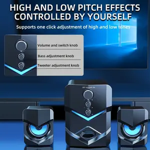 Computer Speakers, Desktop PC Speakers, Laptop Speakers, Desktop Stereo Speakers, Wired Connection, USB Powered, with 3.5mm Audio Jack, LED Ambient Lighting, 2.1 Channel, Suitable for Devices with 3.5mm Audio Jack, Such As: Computers, Tablets