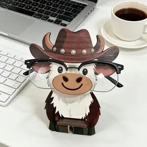 1 piece of wooden highland bull eye glasses frame&fashionable glasses display frame, Figurine, durable wooden structure, small bedside table/home office desk decoration, holiday birthday gift for women, fun home decoration, creative decoration, novel gift