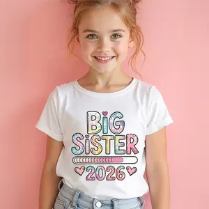 Girls T-Shirt Big Sisters 2026 Fashion Casual Round Neck Spring And Summer Wear Tops Simple White Short Sleeve Clothes