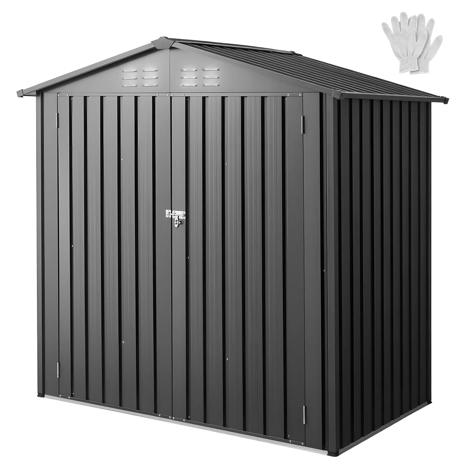 【summerfinds】VEVOR 6 x 4 FT Metal Garden Shed, Outdoor Storage Shed with Lockable Doors & 4 Louver Vents, Peak Roof Metal Sheds Outdoors Storage, Storaged Sheds Clearance for Backyard, Garden, Patio, Bike, Gray,campingessentials,outdoorfurnitureset,cam