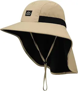 UPF50+ UV Protection Wide Brim Beach Hat for Men - Cooling Mesh Safari Cap with Neck Flap for Fishing, Hiking