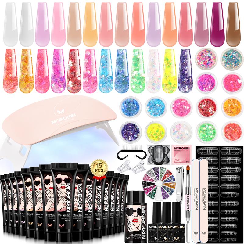 Beginner Poly Gel Nail Kit: 15/8 Colors & UV Lamp | Complete DIY Nail Art Set for Home Use | Perfect for Women & Girls
