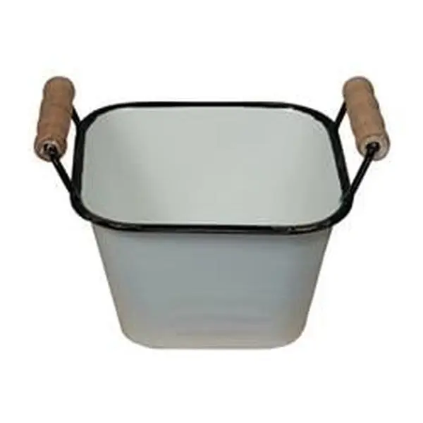 Cheungs 5012BK Lacquered Finish White Storage Box with Side Wood Handles, Black Rim, Home Organiser, Boxes
