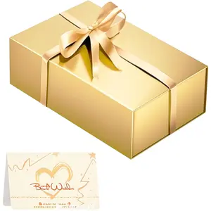Gold Gift Box,9.5x6x3 Inches Foldable Magnetic gift Box Rectangular Box with Lid for Weddings,Proposals, Birthdays, Christmas, Anniversaries, Halloween,Holiday Gift Giving Packaging