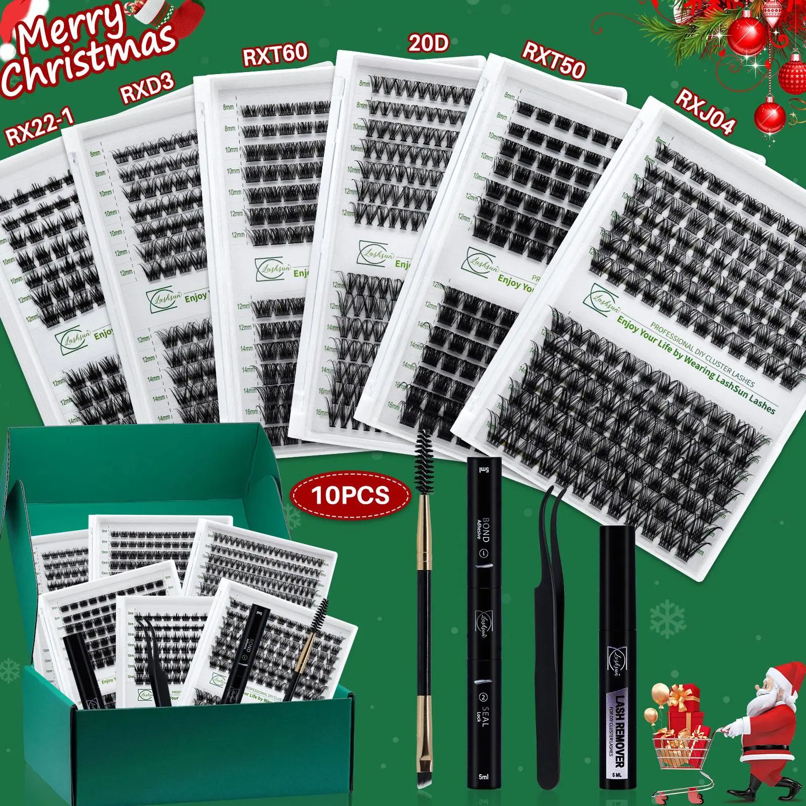 Eyelash Extensions Kit, 10pcs/set D Curl 8-16mm DIY Lash Clusters Kit, Multi-type Lash & Fluffy Eyelash Clusters with Eyelash Bond Glue & Lash Remover & Brush & Tweezers, Diy Lashes Kit