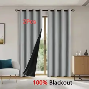 2 Pack Light Grey Blackout Curtains 100% Total Blackout, Thermal Insulated Sun Blocking Window Drapes for Bedroom Living Room Balcony, Energy Saving Privacy Curtains