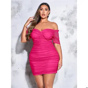 Ruched Shoulder tiktok BAE Plus Off Mesh Bodycon Dress
