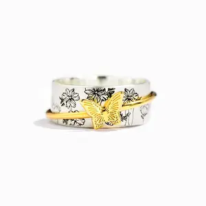 Two-Tone 3D Butterfly  Ring – Y2K Daily Jewelry for Women, Relaxing & Personalized Gift