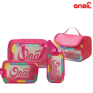 ONAIL Colorful Women's Travel Toiletries Bag 4-Piece Set with Handle, Large Capacity Translucent Waterproof Travel Cosmetic Bag, Durable PVC Material Makeup Organizer Pouch Makeup Storage Organizer Zip