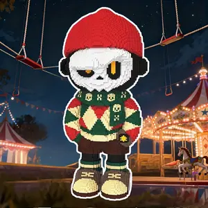 Circus Bad Guy Clown Bear 3D Puzzle Building Block Ornament, Room Decor, Home Decoration, Party Decor, Handmade Craft, Fine Carving Statue