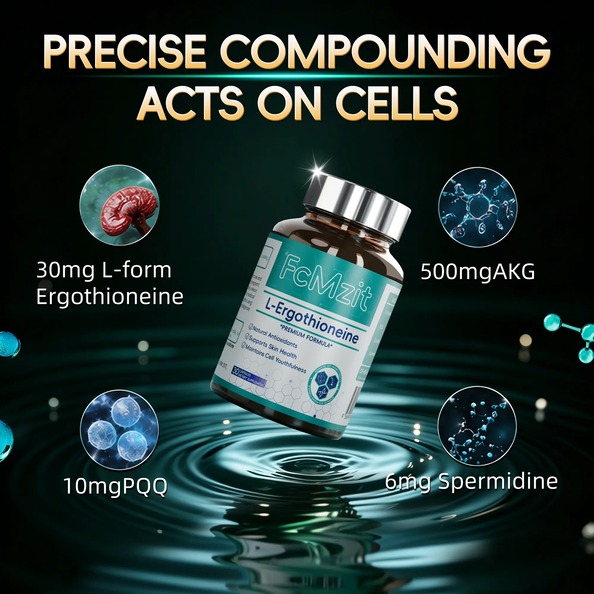 4-in-1 L-Ergothioneine Complex Anti-Aging Supplement | Ergothioneine, AKG, PQQ, Spermidine | Full Cellular Level Support,  Promote Radiant Skin, Strong Hair, Sustained Daily Energy , Reduce Oxidative Stress & Visible Signs of Biological Aging