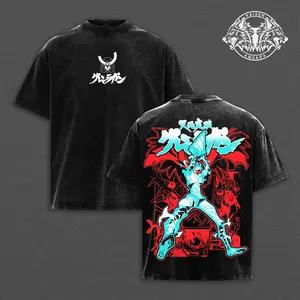 Vintage Gurren Lagann Anime Graphic Oversized T-Shirt for Men Women, Retro Simon Drill Mecha Streetwear Washed Pump Cover, Tengen Toppa Gurren Lagann Merch Harajuku Aesthetic Apparel