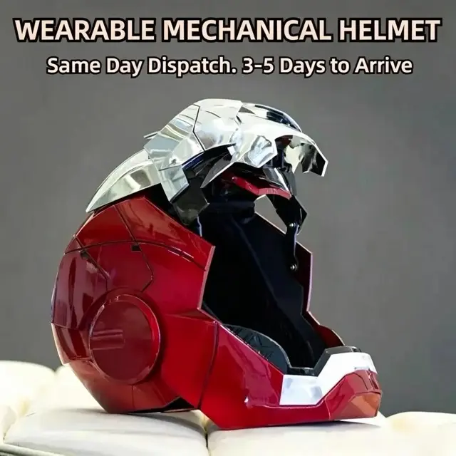 Silver Wearable Electronic Mechanical Head Ornament, Voice Touch Remote Operated LED Light Helmet, Home Decor & Party Display Collectible Prop