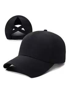 1Pc Women's Fashion Baseball Cap Adjustable, Cross Ponytail Design, Casual Sports Hat for Spring & Summer, Versatile and Stylish Accessory