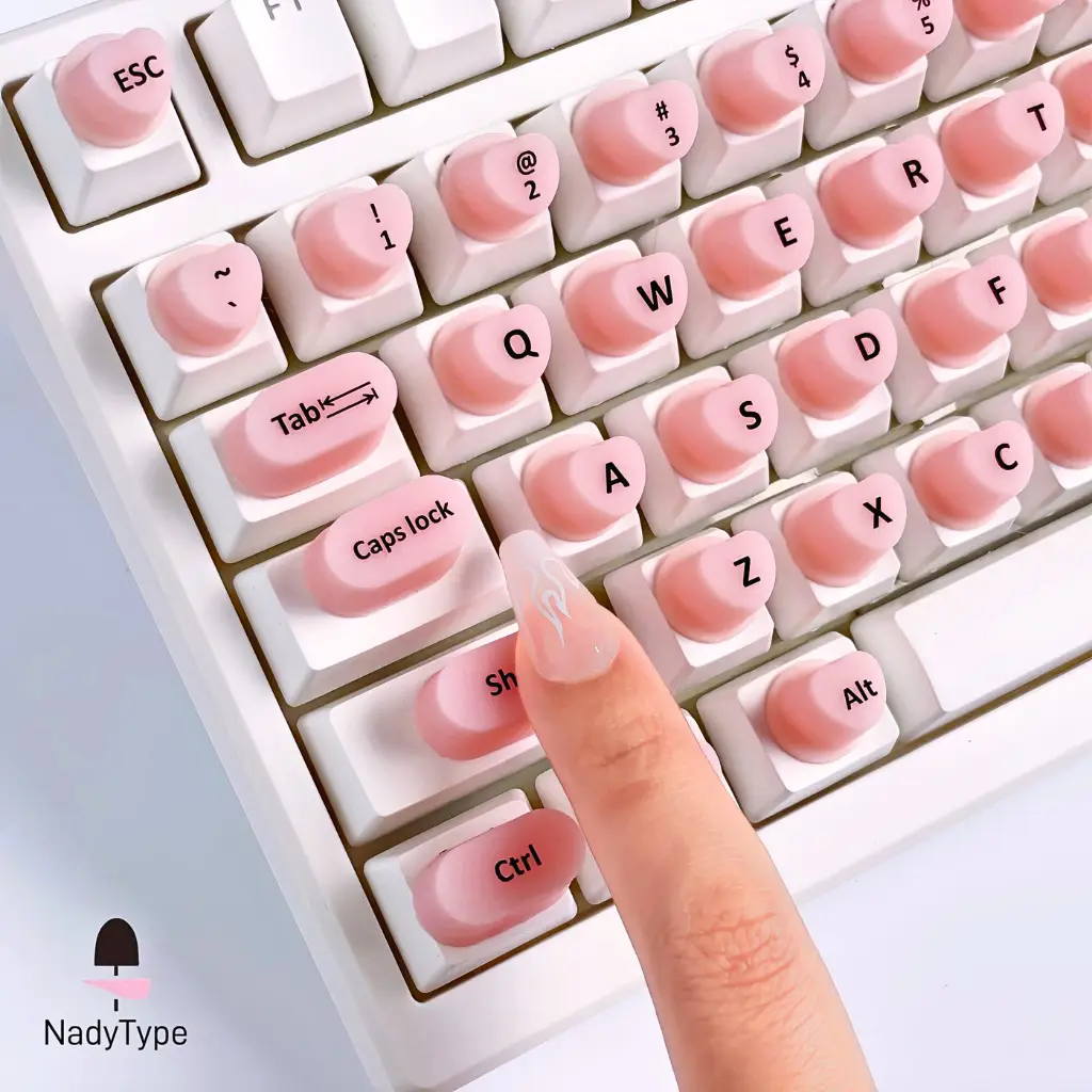 keyboard sticker NadyType 70 Pcs Raised Keyboard Stickers for Long Nails - Heart Shape Silicone Key Bubbles with Extended Keys for Comfortable Typing