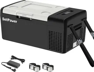 16QT Portable Freezer,12 Volt Refrigerator,with Fix Ropes, Compressor Electric Cooler with -4℉~68℉ Fast Cooling, Dual Power 12/24V DC & 110/240V AC Compatible, Plug-in Cooler for Vehicles, Truck, RV, SUV, Van, Travel, Camping, Fishing