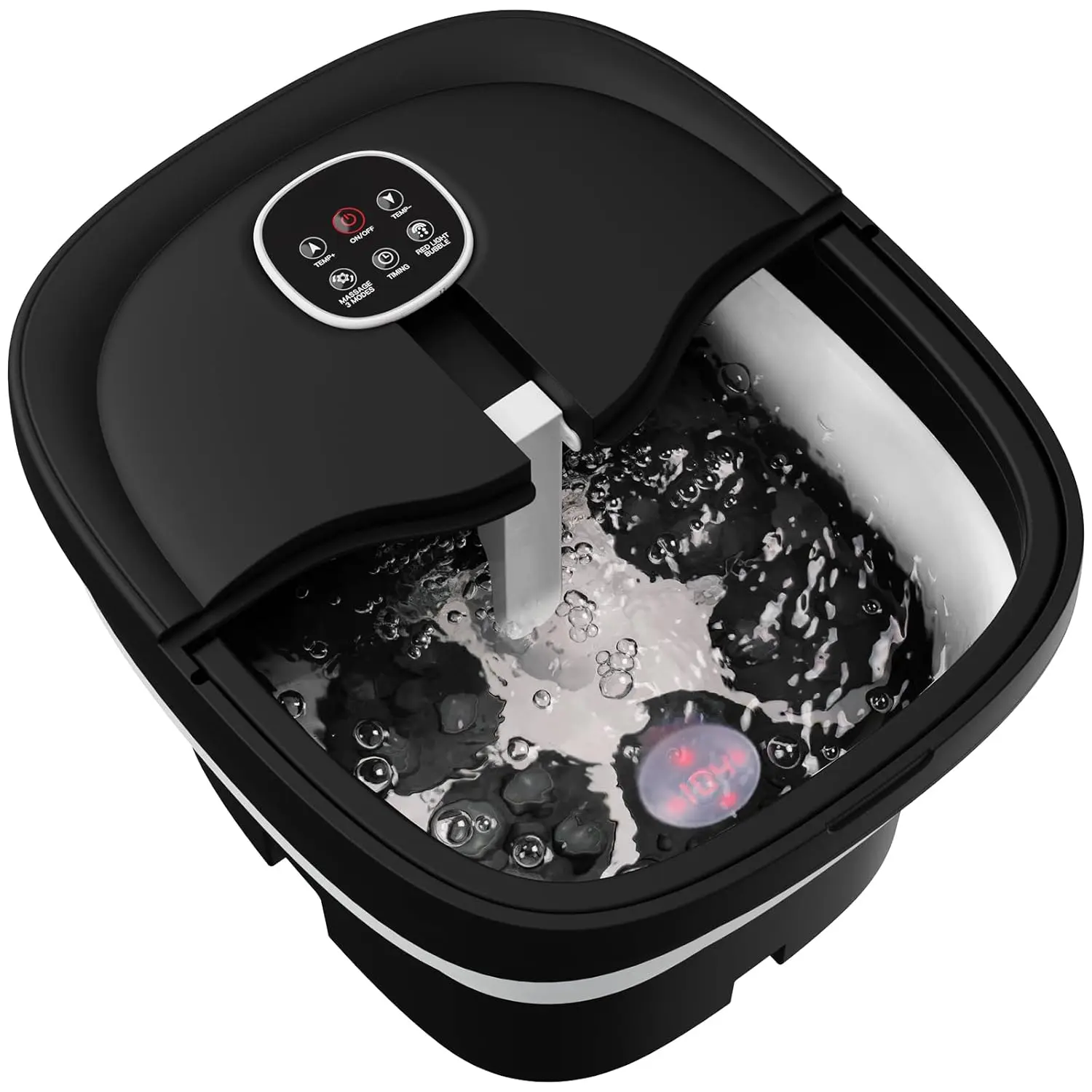 Collapsible Foot Spa Electric Rotary Massage, Foot Bath with Heat, Bubble, Remote, and 24 Motorized Shiatsu Massage Balls.Pedicure Foot Spa for Feet Stress Relief