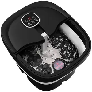 Collapsible Foot Spa Electric Rotary Massage, Foot Bath with Heat, Bubble, Remote, and 24 Motorized Shiatsu Massage Balls.Pedicure Foot Spa for Feet Stress Relief
